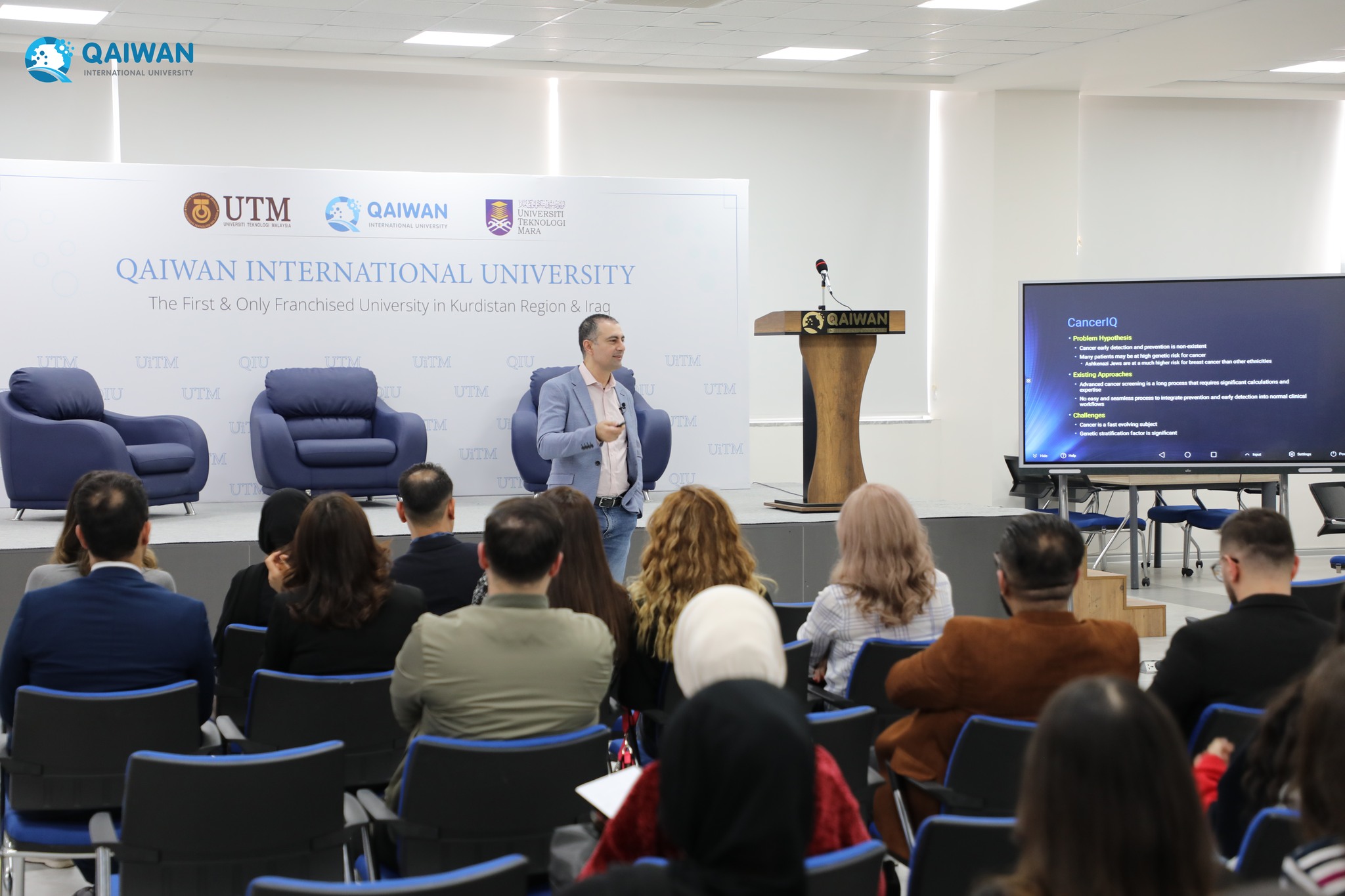 The Faculty of Management and Social Sciences at QIU convened a seminar featuring Mr. Moe Al-Khafaji (Founder and CEO of Pure Platform)